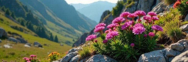 Schafgarbe Achillea millefolium growing in a rocky outcrop, landscape, foliage