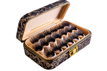 Elegant false lashes displayed in ornate case