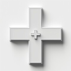Obraz premium Stylized minimalist white cross symbol on a light background, representing health and care.