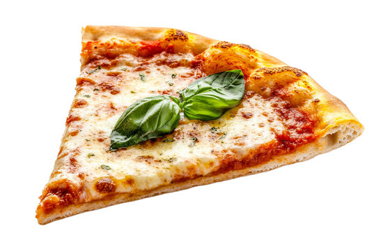 Classic margherita pizza slice with fresh basil