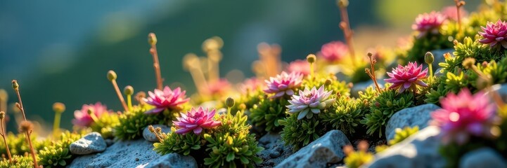 Tiny succulents on alpine slide plants thrive in partial shade, Flowers, Nature
