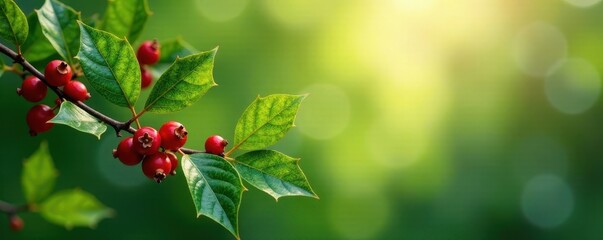 Obraz premium Whispy holly foliage against soft focus light, abstract background, serene