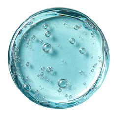 Texture swatch of blue hyaluronic acid serum gel on white isolated background, macro. Cosmetics