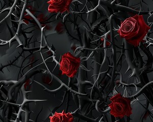 Red Roses and Black Thorns Pattern