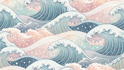 Abstract Pastel Wave Pattern, Seamless Design