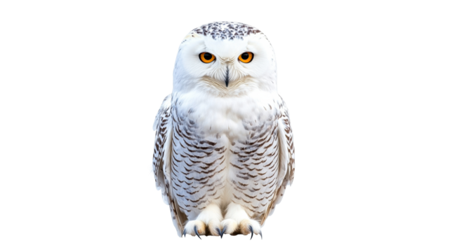 Snowy owl perched on a branch in winter