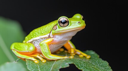 Obraz premium Close-up of vibrant green tree frog