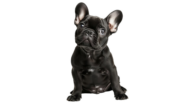 Cute black Frenchie puppy sitting