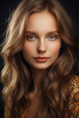 Fototapeta premium a close up of a woman with long hair and a yellow dress