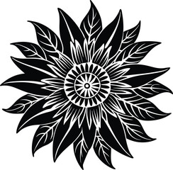 Fototapeta premium beautiful sunflower icon over white background, black and white design. vector illustration
