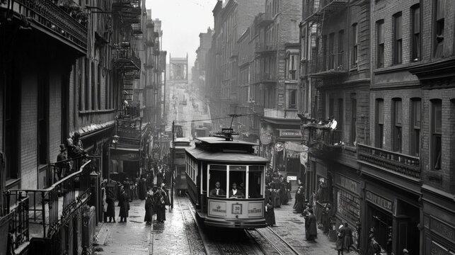 Fototapeta Old San Francisco streetcar in historical cityscape
