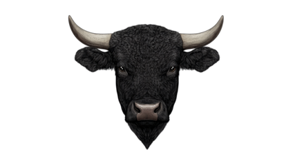 Black bull head with horns and fur