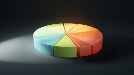 Fototapeta premium Colorful 3D pie chart representation showcasing data distribution in a dark setting
