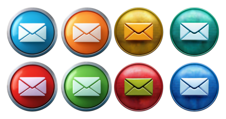 Colorful Email Buttons in Various Round Shapes for Digital Use, isolated on transparent background