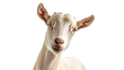 Fototapeta premium Calm white goat on plain background