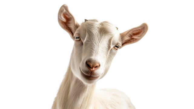 Calm white goat on plain background