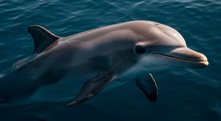 Obraz premium Close-up of a Dolphin swimming in blue water, a serene ocean moment