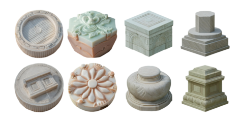 Decorative Stone Carvings and Sculptures Collection, PNG collection, set bundle, isolate on transparent or white background