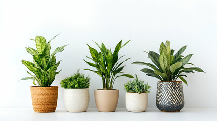 Decorative House Plants in Pots on Clean White Backdrop