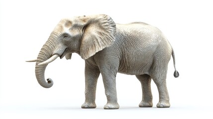 Obraz premium A studio snapshot of a young elephant with its trunk raised