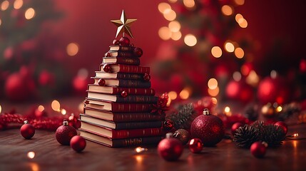 Cozy festive book tree with holiday spirit image
