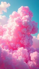Fototapeta premium Pink cotton candy on a colorful cloud background, pink, pastel