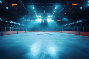 Empty Ice Hockey Arena with Cinematic Lighting