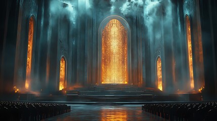 Fototapeta premium Epic fantasy temple glowing with fire picture