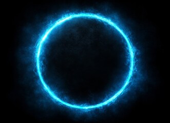 On a dark background, a glowing blue circular interface represents futuristic technology with sleek lines and energy pulses, resulting in an abstract digital design