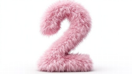 Fototapeta premium Fluffy Pink Number 2: A soft, textured number '2' is presented, rendered in a delightful fluffy pink, offering a playful and tactile visual experience.
