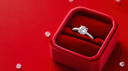 Elegant red velvet jewelry box with diamond ring for special occasions and romantic gestures