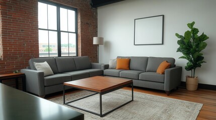 Modern living room interior design urban apartment home decor cozy environment wide angle view minimalist concept