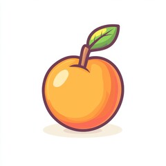 A peach cartoon in a modern style. A doodle icon of a peach with leaves. A peach fruit in the shape of a heart, isolated on a white background. Farm, natural food, fresh fruits image