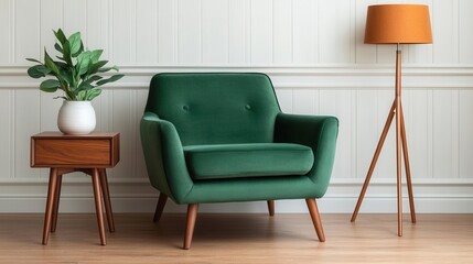 Modern living room design green chair cozy home interior decor bright space minimalist style