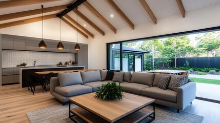 Fototapeta premium Modern living room design contemporary home interior photography bright environment cozy view home aesthetics