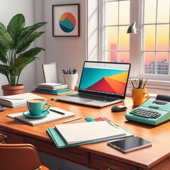 Vintage Workspace - Hand-illustrated Morning Vibe