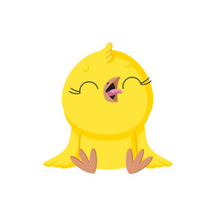 Cute cartoon chicken singing. Funny yellow chicken.