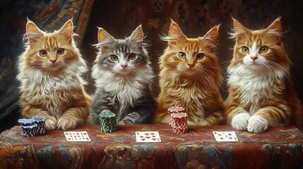 Three serious cats in a poker game picture