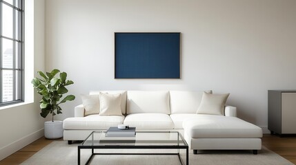Cozy living room design with stylish sofa modern apartment interior decor bright environment inviting space minimalist concept