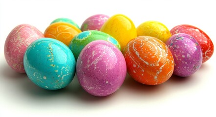 A Happy Easter template featuring painted eggs on green grass with a transparent background