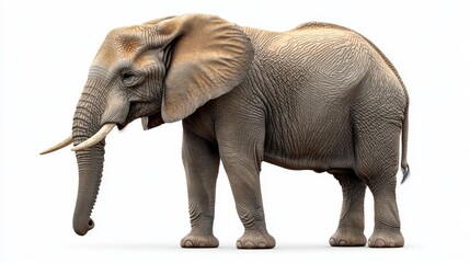 Obraz premium A photo of a young elephant in a studio, trunk extended to the top