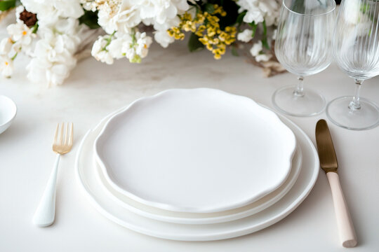 Refined elegance meets effortless beauty in this luxurious dining arrangement. Delicate fresh flowers, fine tableware, and sophisticated lighting set the stage for a perfect dinner experience.