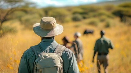Safari Guide Leading Tourists, African Savanna