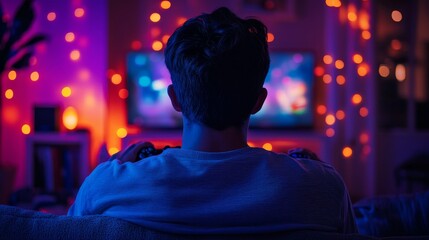A man and his son were engaged in playing a video game on their living room's big screen TV, which displayed an action-packed game