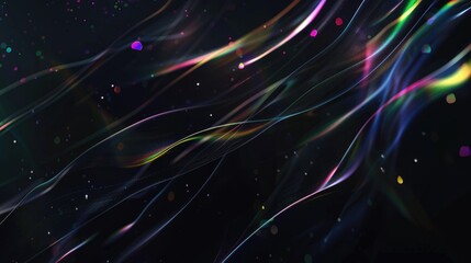 Obraz premium Dynamic colorful abstract waves with stars on dark cosmic background, space wallpaper with northern lights effect
