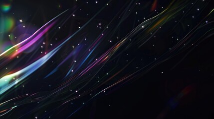 Obraz premium Dynamic colorful abstract waves with stars on dark cosmic background, space wallpaper with northern lights effect