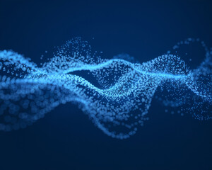 A captivating shot of luminous blue particles floating and creating waves, representing fluidity, motion, and digital energy in an abstract, futuristic concept.