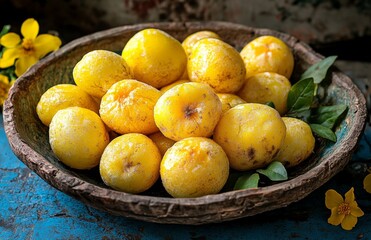 white background features a basket holding colorful Easter eggs alongside spring flowers
