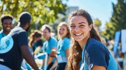 Smiling volunteer in park cleanup