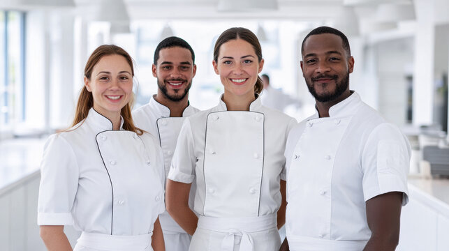 Smiling Team of Professional Chefs in a Modern Kitchen